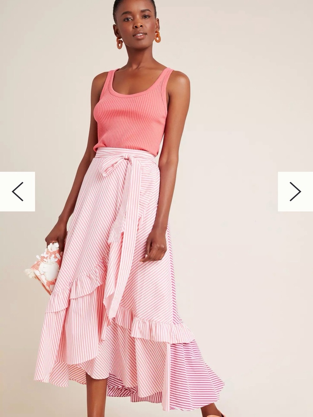 Maeve Pink Striped High-Low Wrap Skirt